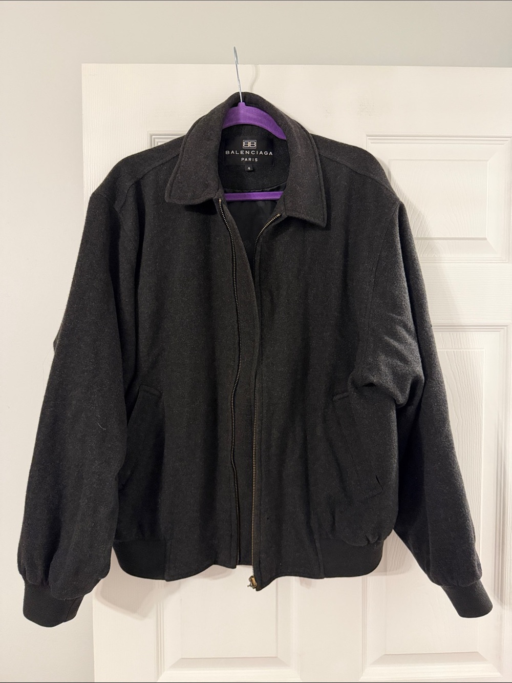 Balenciaga Dark Charcoal Cashmere and   Wool Zip-Up Jacket size 4 length 25”